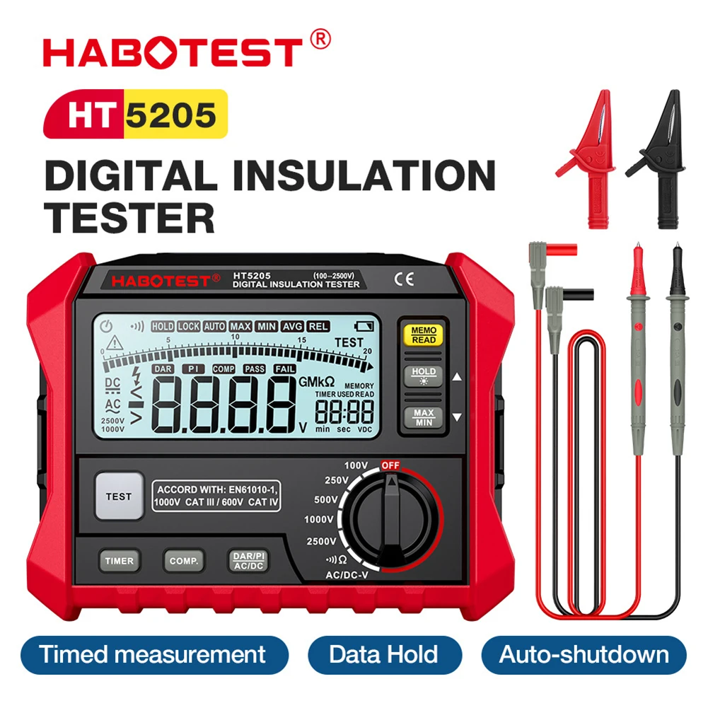 

HABOTEST HT5205 Digital Insulation Resistance Tester High-Precision 2500V Voltmeter Resistance Meter 0~200GΩ Megohmeter Ohmmeter