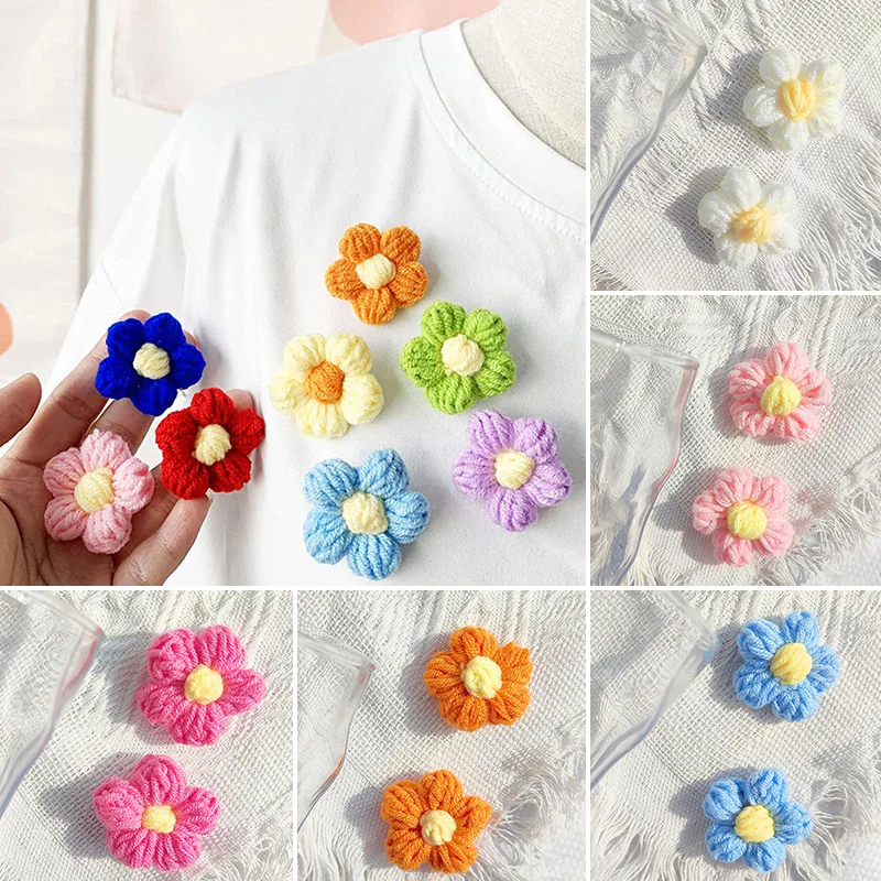 Craft Supplies Embroidery Flower Applique 10pcs Hand-knitted Flower Applique Sew On Patches Floral Decor Clothes Shoes Hats Craft Diy Hair Clip Wedding Decor