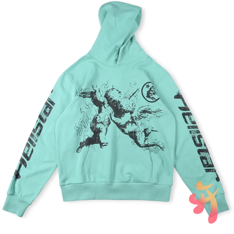 

Толстовки с капюшоном Hellstar женские и мужские, хлопковые свитшоты с принтом в виде граффити и надписи, уличная одежда, зеленый цвет, 1:1