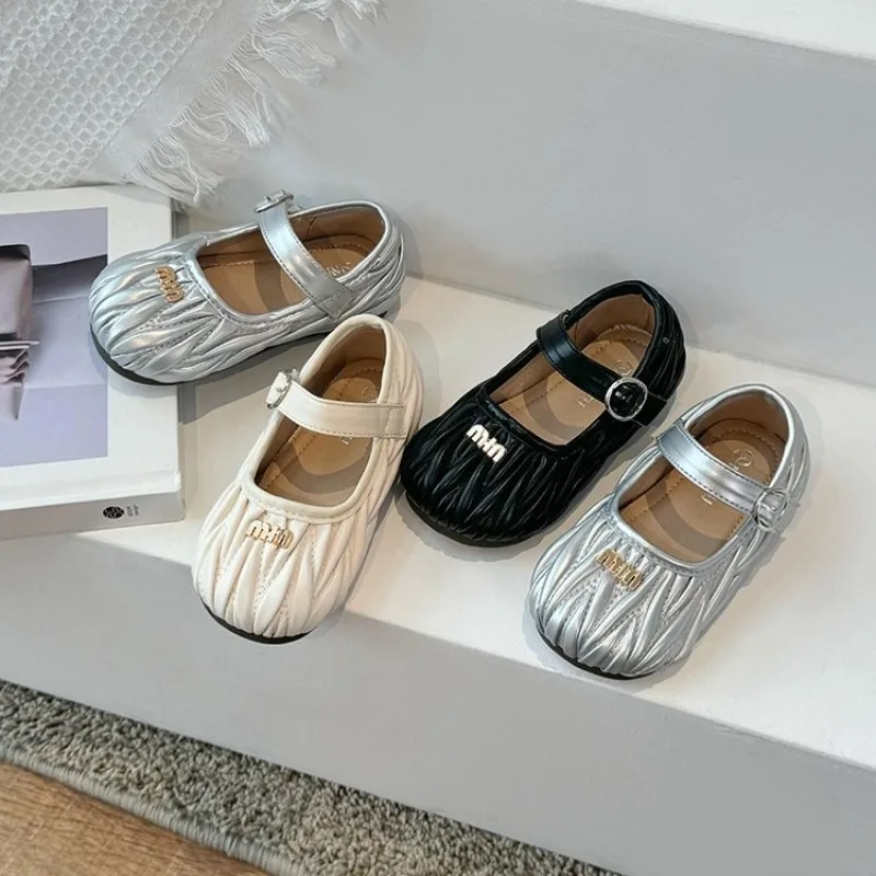 Korean Version of Wrinkled Small Fragrant Style Children's Shoes Girls' Leather Shoes Children's Princess Small Single Shoes
