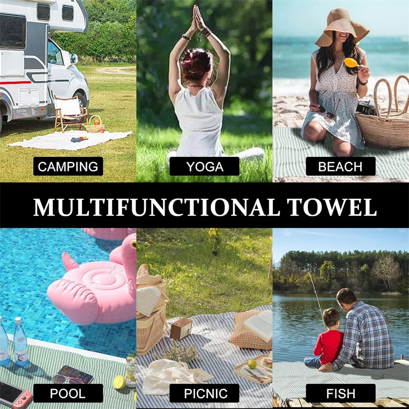 Premium Turkish Striped Oversized Beach Towels with Travel Bag - Quick Dry and Lightweight