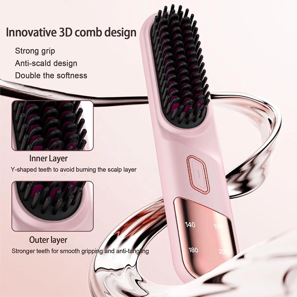 Portable Electric Hair Brushes Wireless Hair Straightener Brush Mini Electric Straightening Comb Negative Ion Thermal Comb
