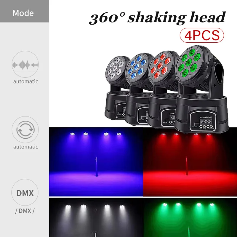 DMX512 Home Party Stage Lamps 7X10W LED Lights 360° Rotating DJ Disco RGBW Wedding Lights 1/2/4PCS Party Performance Light