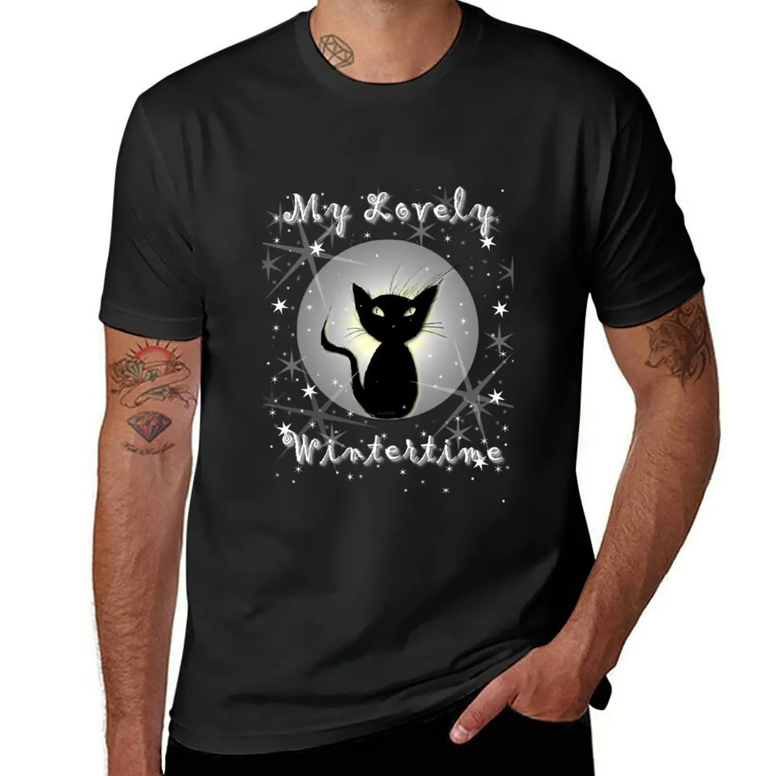 

Black cat winter T-shirt tops vintage for a boy t shirt for men