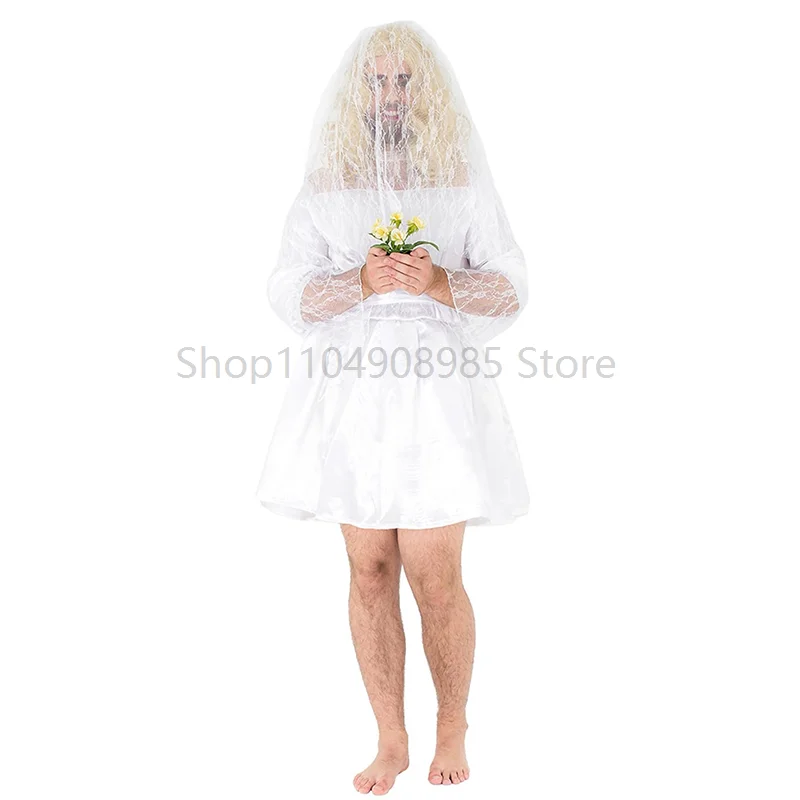 Male Bride Festival Dress Up Mens Adult Funny Wedding Dress Bride Stag Party Costume Fancy Dress Outfit