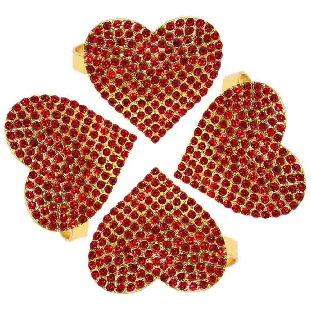 

Romantic Heart Napkin Rings Valentine'S Day Wedding Thanksgiving Birthday Party Table Decor Rhinestones Napkin Holder
