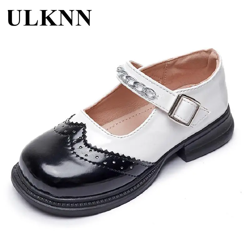 ULKNN Children's Brock  Leather Shoes 2023 New Non-slip Black Kid's Single Girls Fashion Temperament Princess Leather Shoes