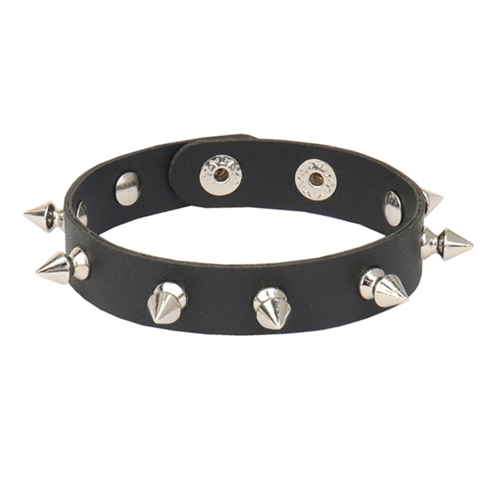 Black Leather Wristband Bracelet Cuff Goth Gothic Punk Bracelets Women Men Spikes Rivet Stud Bangle Cosplay Rock Unisex Jewelry leather bracelet leather braided bracelet