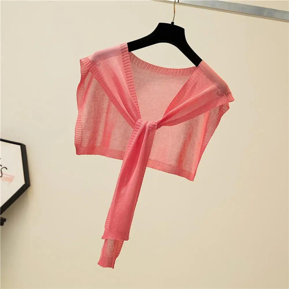 

Stylish Fake Lapel Lightweight Women Shawl Candy Color Ultra-thin Perspective Air Conditioner Shawl Dressing Up