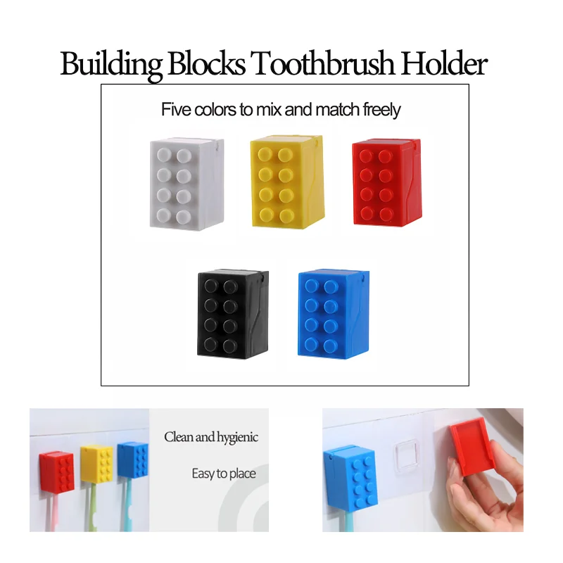 1Pc Creative Building Blocks Toothbrush Holder &ndash; Interactive Kids Toothbrush Organizer Eco-Friendly ABS Multicolor Wall-Mounted