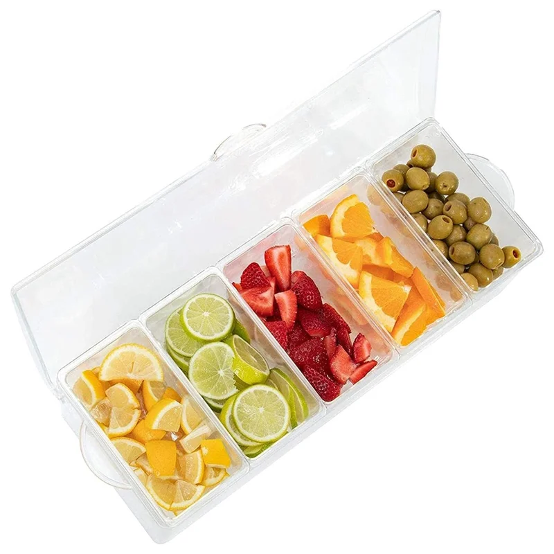Fruit Vegetable Spice Container with Lid, Plastic Ingredient Container, Ingredient Box, 5 Compartments, Side Container