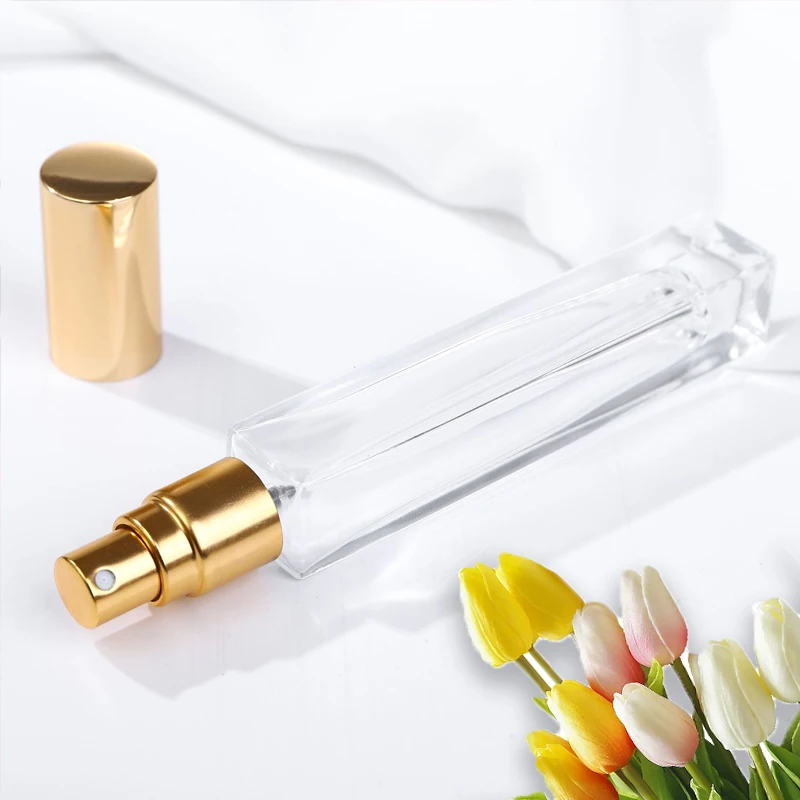 6/12pcs 10ml 두꺼운 투명 유리 향수 병 광장 라운드 리필 형 향수 스프레이 분무기 병 블랙 골드 실버 뚜껑