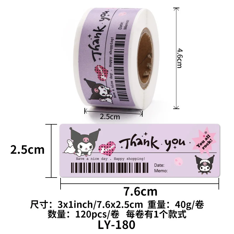 120pcs Cute Sanrio Kuromi My Melody Stickers Roll Kawaii Cartoon Thank You Sealing Labels Sticker Anime Vinyl Decoration Decals 5