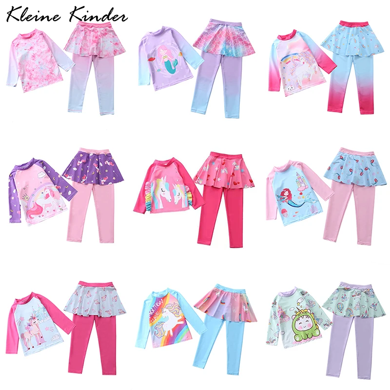 여아용 긴 소매 수영복, 래쉬가드 스커트 레깅스 바지, 투피스 수영복, 어린이 수영복, 서핑복, 비치 걸 수영복 