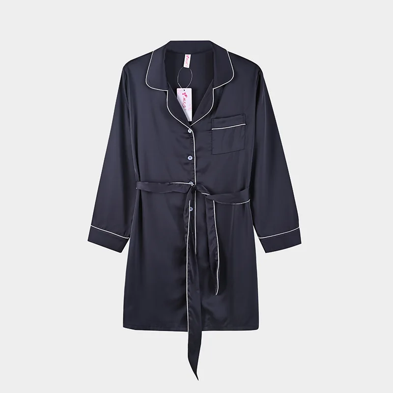 

Women Casual Turn-down Collar Sleepshirts Spring Autumn Full Sleeve Nightgown Summer Faux Silk Loose Nightdress Simple Nightwear