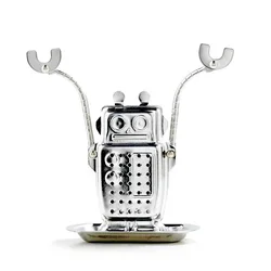 Stainless Steel Robot Tea Infuser with Chain and Drip Tray - Reusable Loose Leaf Tea Strainer and Filter (Robot Tea Infuser)