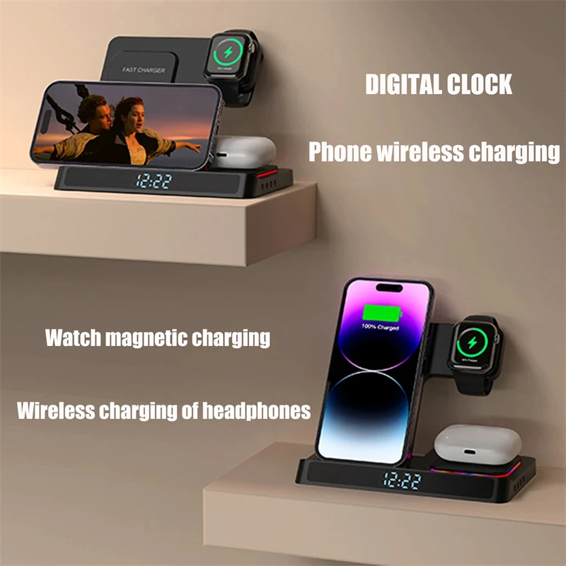 4 in 1 Foldable Wireless Charger Stand For IPhone 14 13 12 11 Samsung Apple Watch Airpods Pro iWatch Fast Charging Dock Station