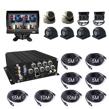 Vehicle Security Black Box Full Set 8CH 4G WIFI GPS HDD MDVR Kit AHD 1080P Mobile DVR with 7" Monitor Cameras Cables