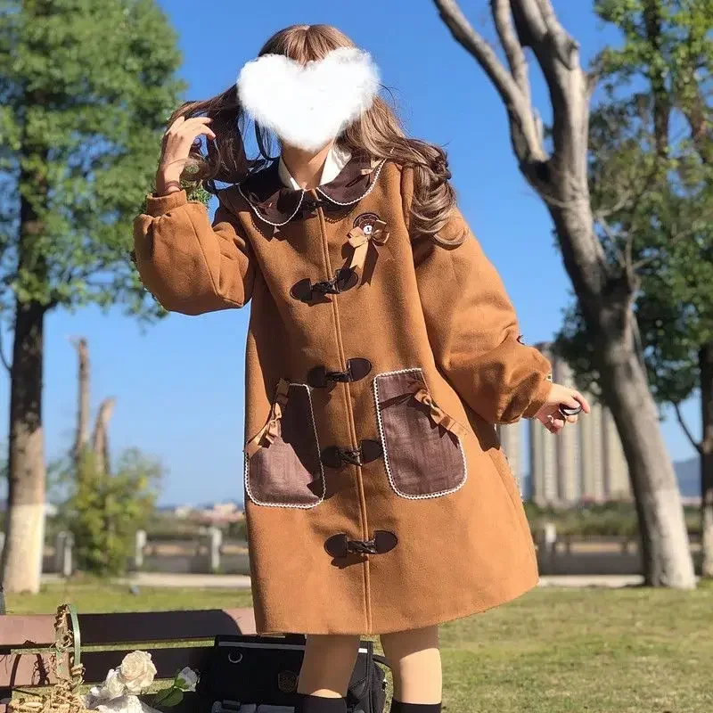 

Пальто coalfall в стиле "Лолита" с шоколадным какао медведем, японское милое Оригинальное шерстяное пальто, Женское шерстяное осенне-зимнее пальто