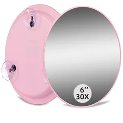 Compact 6 - Inch Round Portable Magnifying Makeup Mirror - 30X Magnification for Travel and Vanity Use, Handheld and Desktop Stand (Pink)