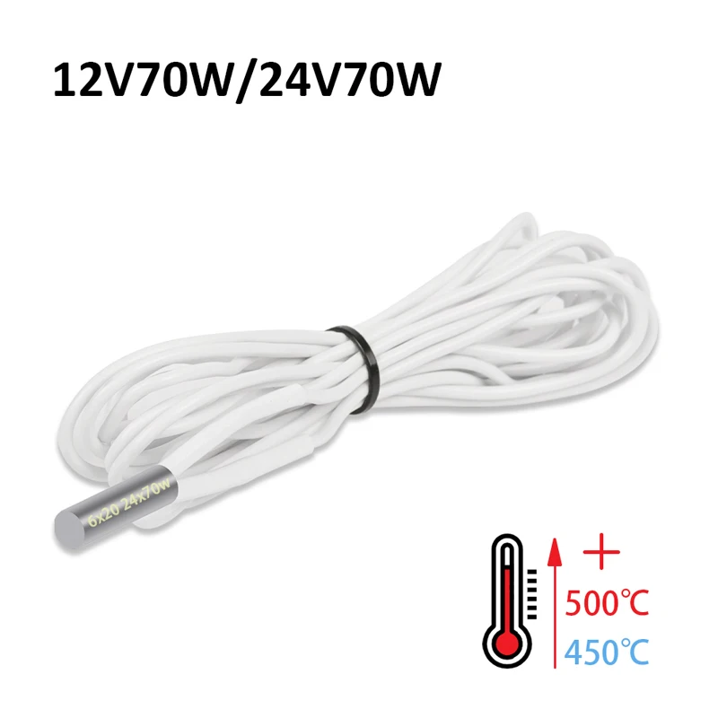 

3D Printer Accessories High Temperature Heating Pipe 6 * 20 Single Head Heating Pipe 12V/24V 70W High-power Single End