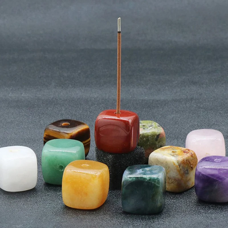 

1Pc Square Natural Colorful Quartz Stone Incense Holder Healing Agate Crystal Incense Base Aromatherapy Gemstone Decoration