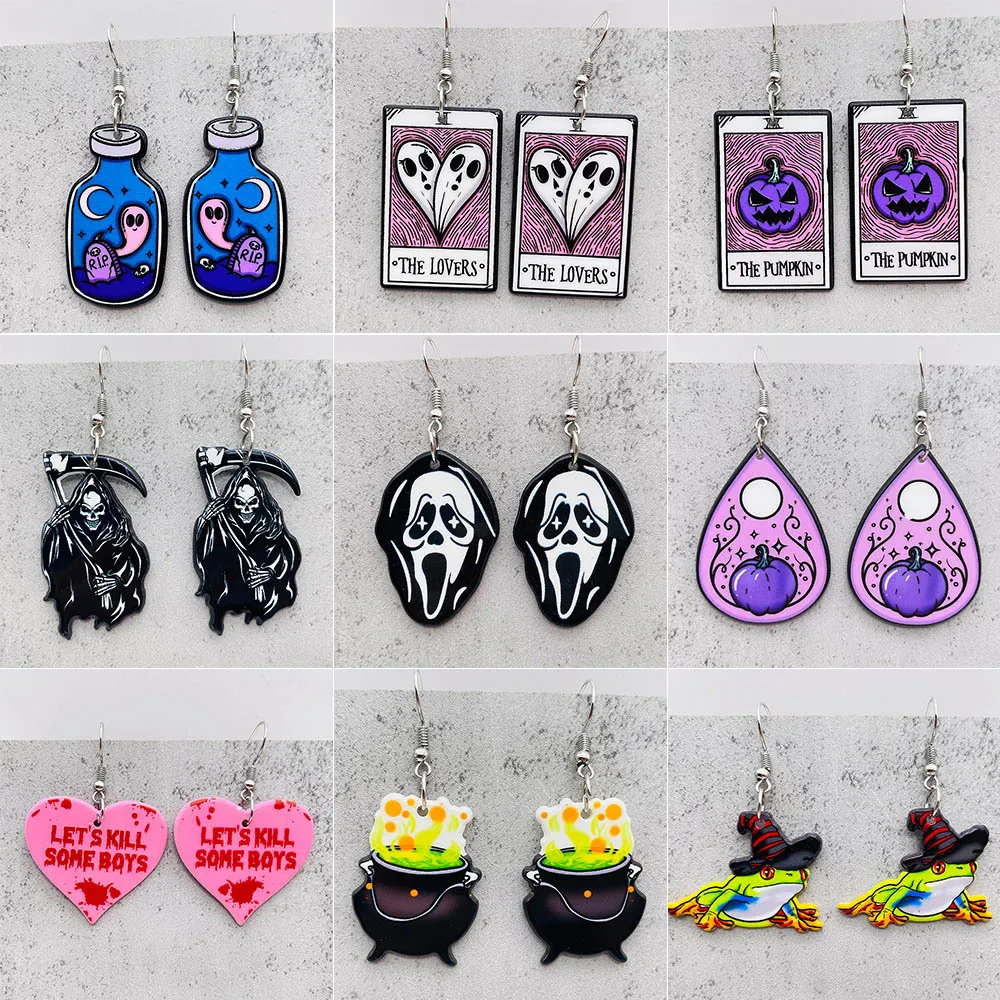 

New Halloween Earrings Ghost Pumpkin Magic Frog Boiler Tarot Acrylic Earrings for Women Jewelry Gift Wholesale