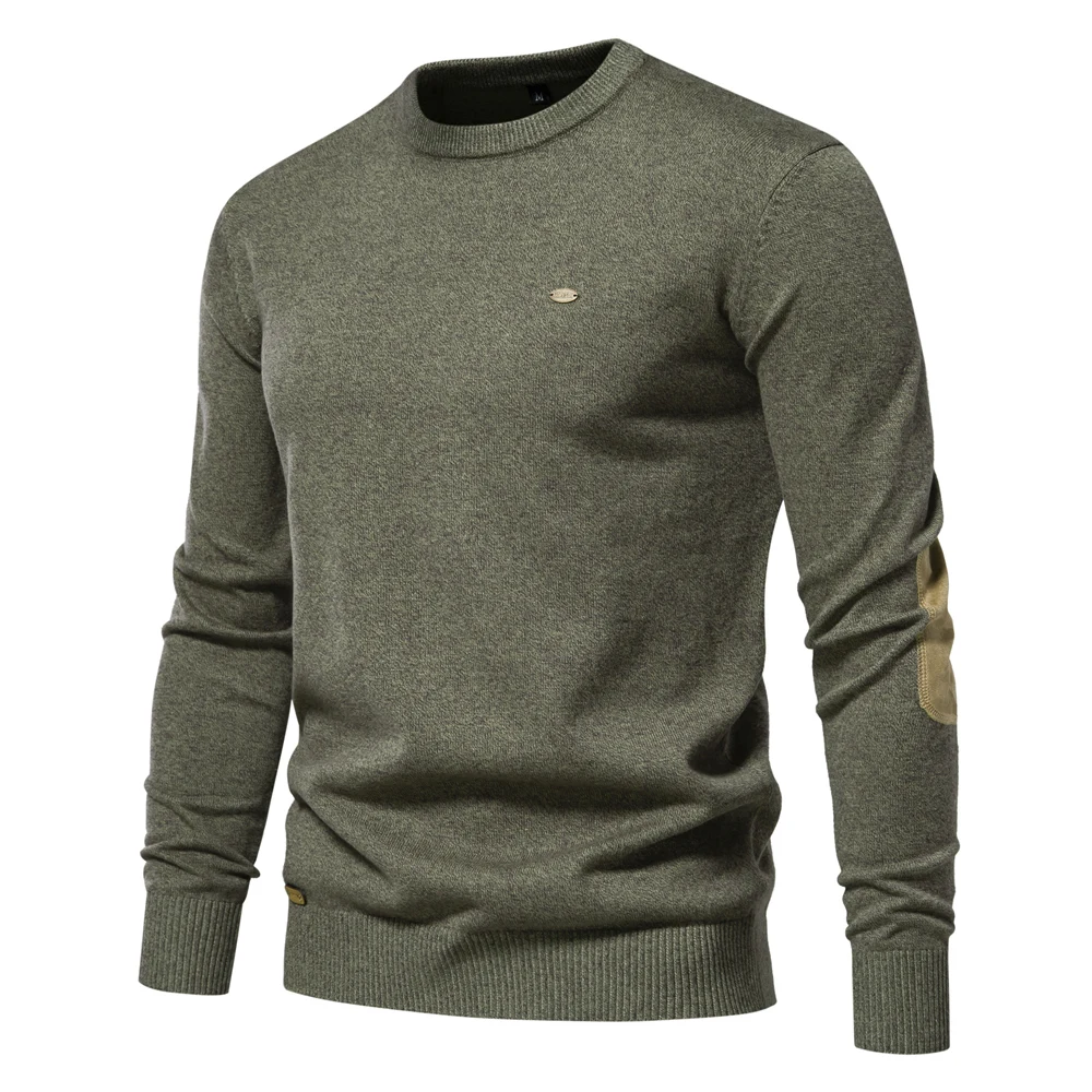 2023 New Autumn Cotton Sweater for Men O Neck Patchwork Sleeve Pullovers Men Solid Color Warm Winter Mens Sweaters