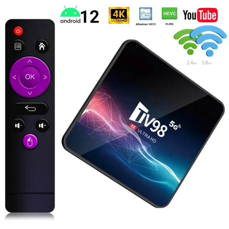 

TV98-H313 Smart TV Android12 Top Set Box Bluetooth 4K WiFi 1G/2G 8G/16G Smart Wireless HDR Network Media Player TV Receiver