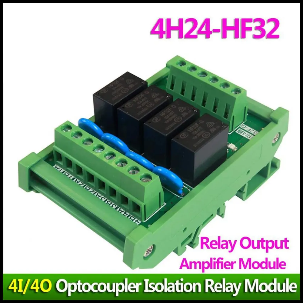 

CNC4 Channel Relay Module 24VDC PNP/NPN HF14FW DIN Rail Monting Relay Board 4I/4O Optocoupler Isolation Amplifier Module HF32F-G