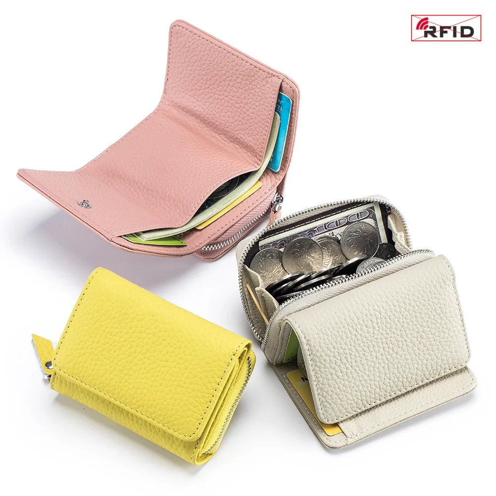 Genuine Leather Wallets for Women RFID Blocking Small Compact Credit Card Holder Purse with Zipper Coin Pocket Trifold Money Bag