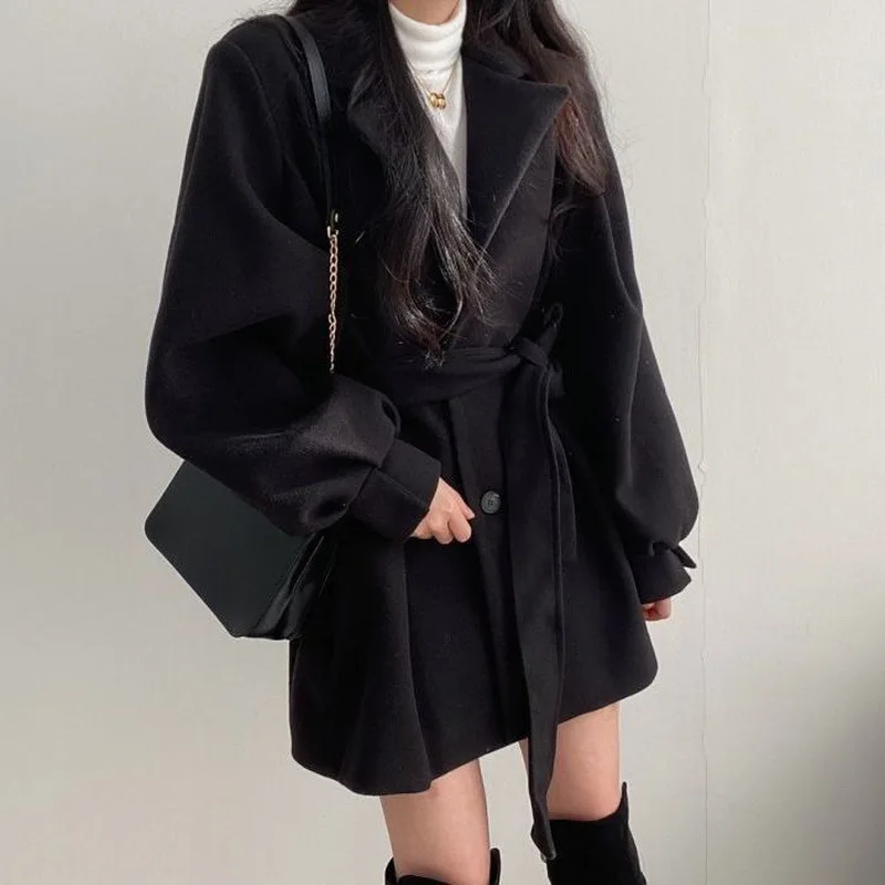 Women's Trench Coats Blend Coat Slim Fit Belt Coat Female Warm Cotton Thicker V-Neck Office