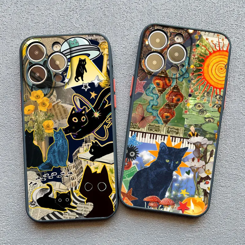 Artistic Image Stitching Black Cat Phone Case - Stylish Protective Back Cover