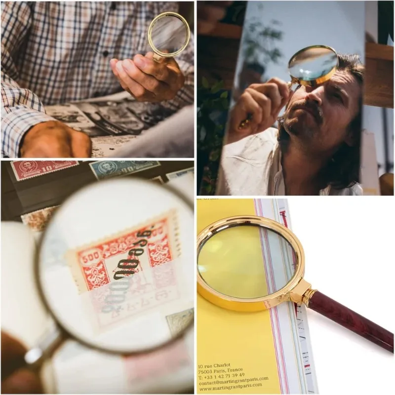 Handheld Magnifier 10X Wooden Handle 60/70mm Magnifying Glass Home Learning Reading Fault Finding magnifying glass