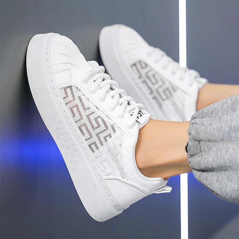 Men's thick soled casual shoes breathable soft sole four season comfort students white shoes outdoor walking sports board shoes 6