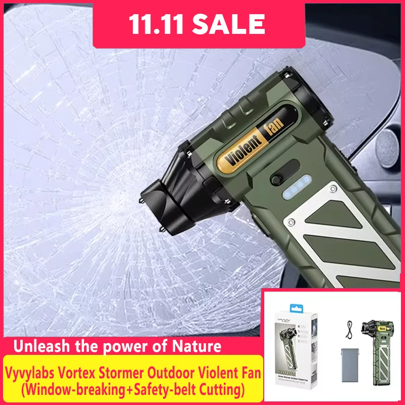 VYVYLABS Portable Fan Car Safety Hammer Car Window Breaker Emergency Hammer Seat Belt Cutter Tool Life-Saving Carbon St