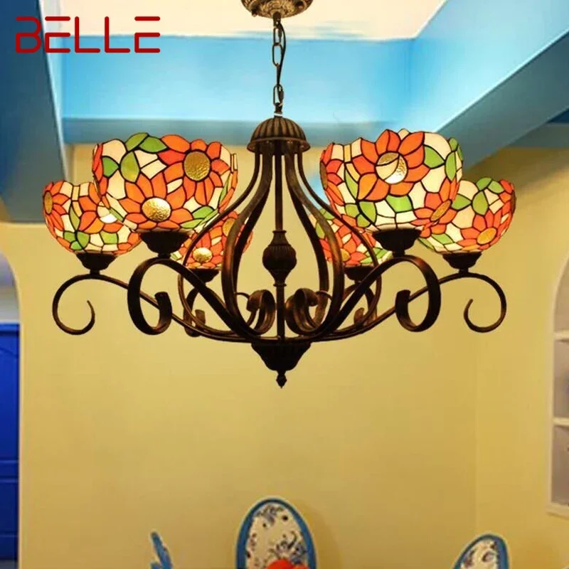 

BELLE Tiffany European Living Room PendantLamp Vintage Creative Color Glass restaurant Bedroom Hotel Chandelier