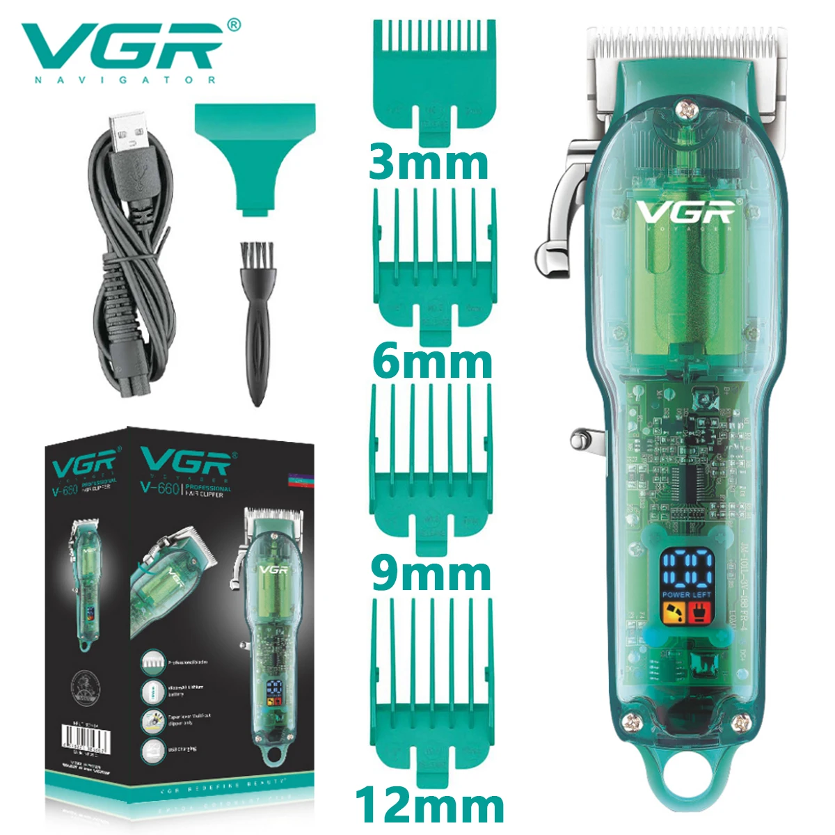 

VGR Hair Clipper Trimmer Profesional Beard Trimmer Hair Cutting Machine Haircut Machine Transparent Hair Trimmer for Men V-660