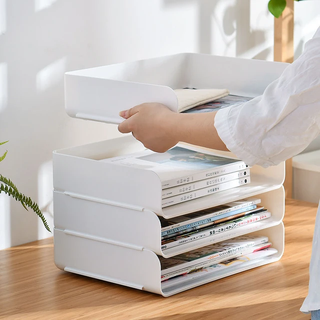 Boîte de rangement en plastique pour documents et papiers, étagère