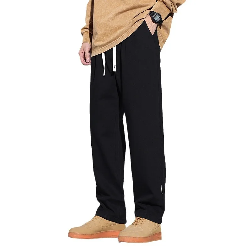 

2023 Winter Comfortable Casual Pants Multi-pocket New Loose Straight Tube Men Plus Fleece Wide-leg Cargo Long Pants