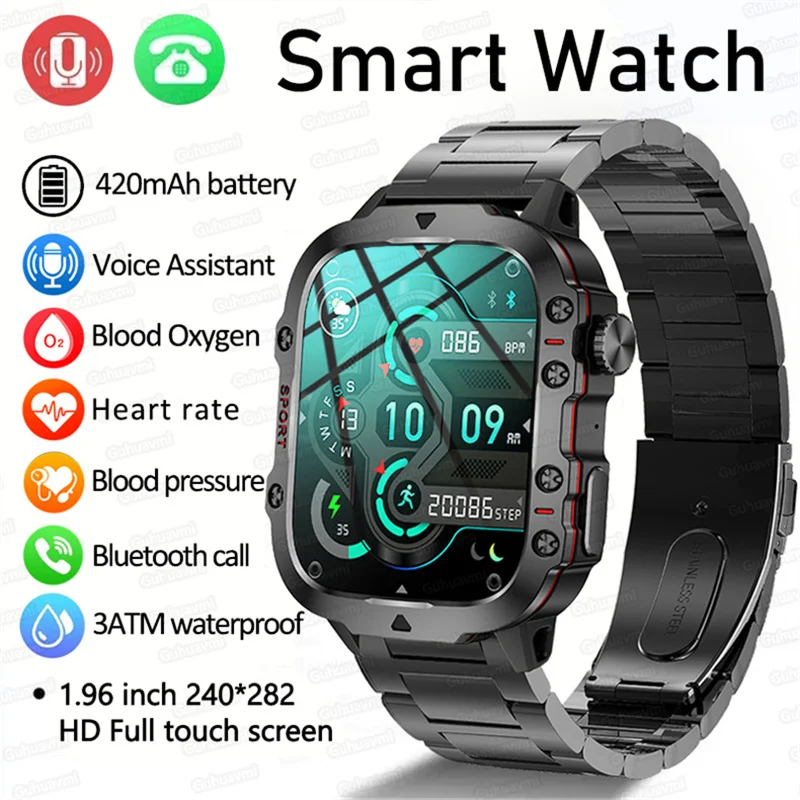 

Rugged And Durable Military Smart Watch Ip68 Waterproof 1.96 '' HD Display Bluetooth Voice Smart Watch For Android IOS XIAOMI