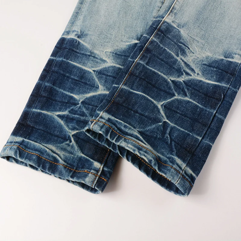 Fashionable New Men's Jeans Water Washed Elastic Slim Fit Light Blue Split Jeans High Street Trendy Latest Designer Hip Hop Pant