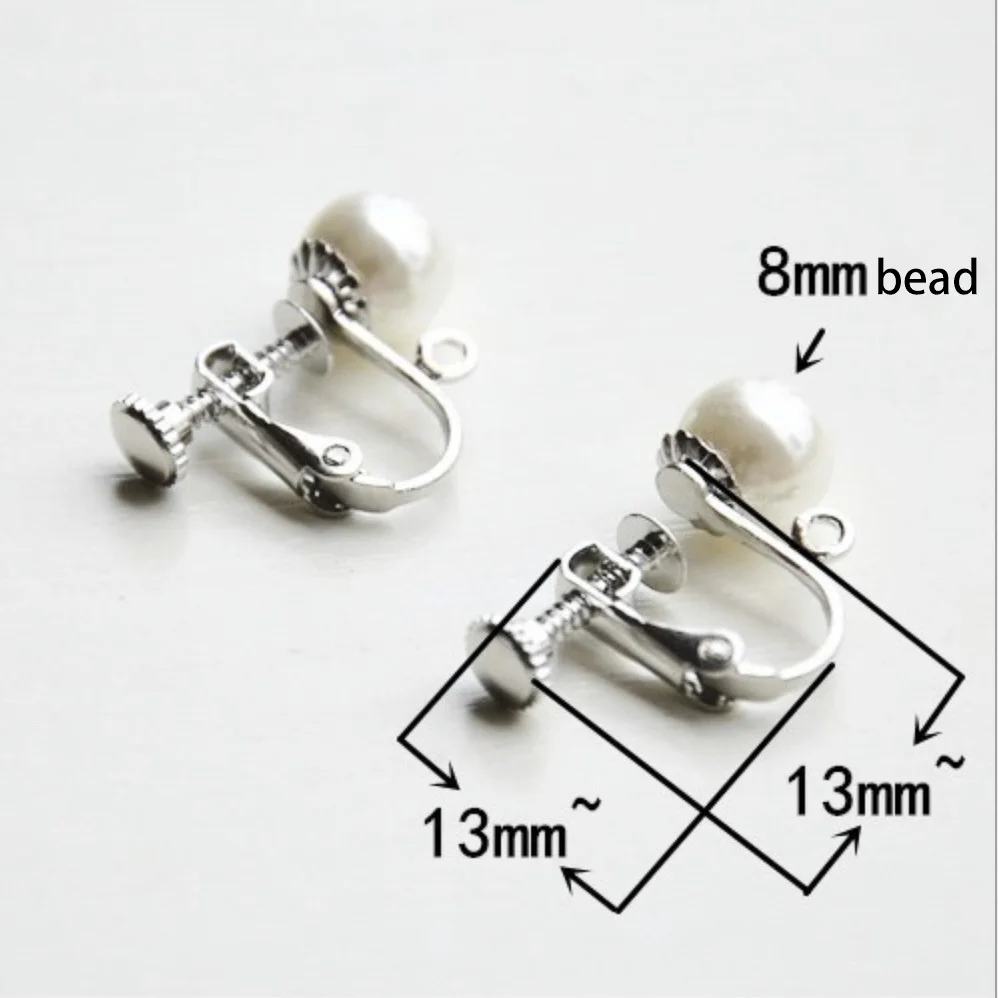 5pair/lot Ear Clip Earrings Stainless Steel U Shape Screw 8mm bead Base for DIY Ear Jewelry Making