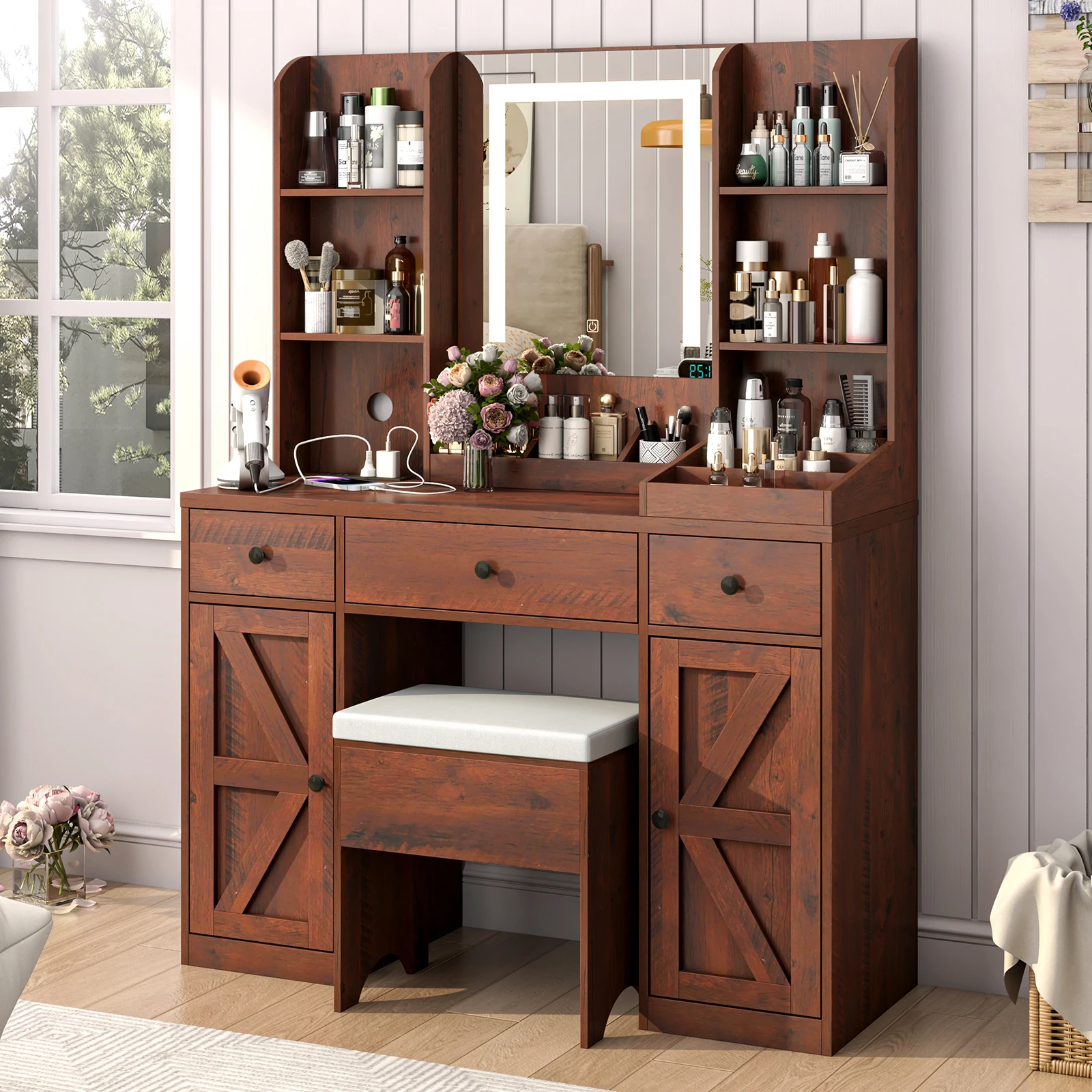 Rustic Brown Makeup Vanity: The Perfect Blend of Function and Farmhouse ...
