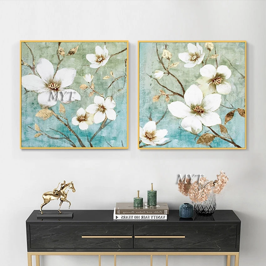 

Wall Art Contemporary Paintings Cheap Canvas Pictures Pure Handmade 2PCS Abstract Flowers Unframed Decorative Items For Home