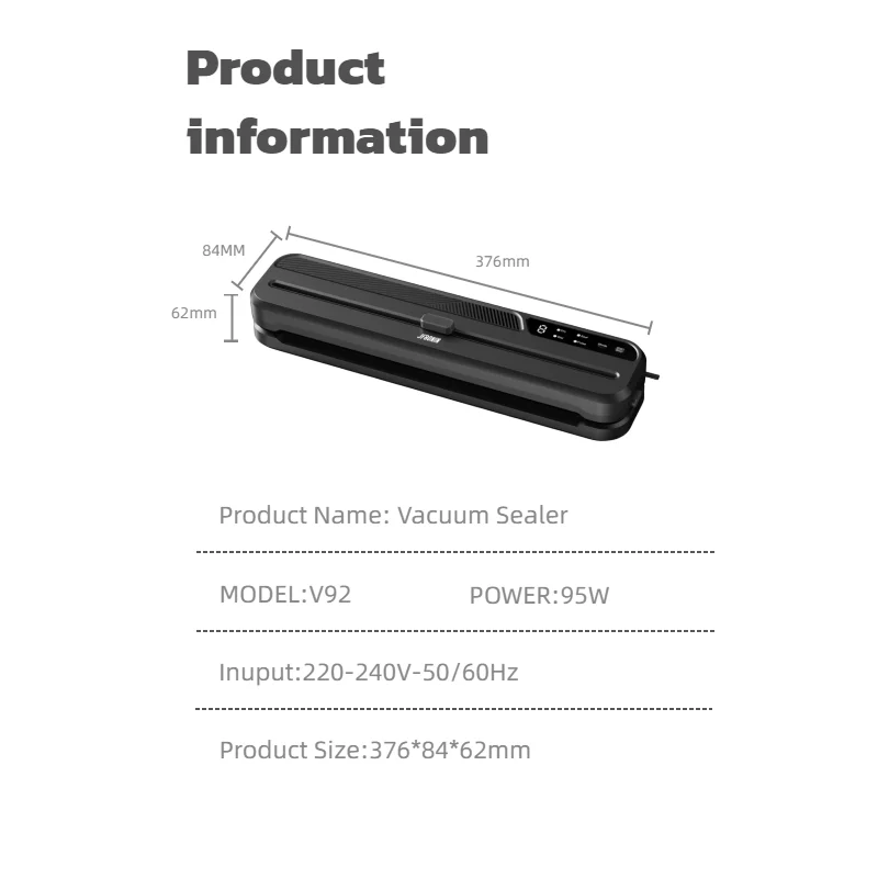 JFBONIN Electric Vacuum Sealer with Built-in Cutter Knife for Dry And Wet Food Kitchen Food Storage Packaging Sealer 6
