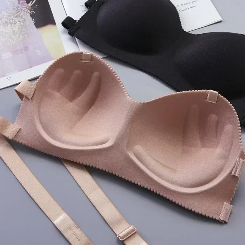 Sexy Backless Invisible Bra Push Up for Women Lingerie Seamless Brassiere Black Strapless Bandeau No Sewing Solid Strapless Bra