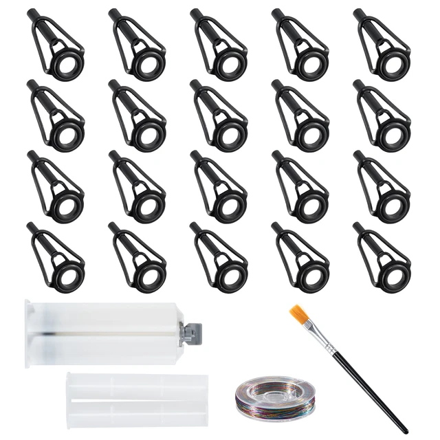 23pcs Fishing Rod Tip Guides Repair Kit with Glue Wrapping Thread