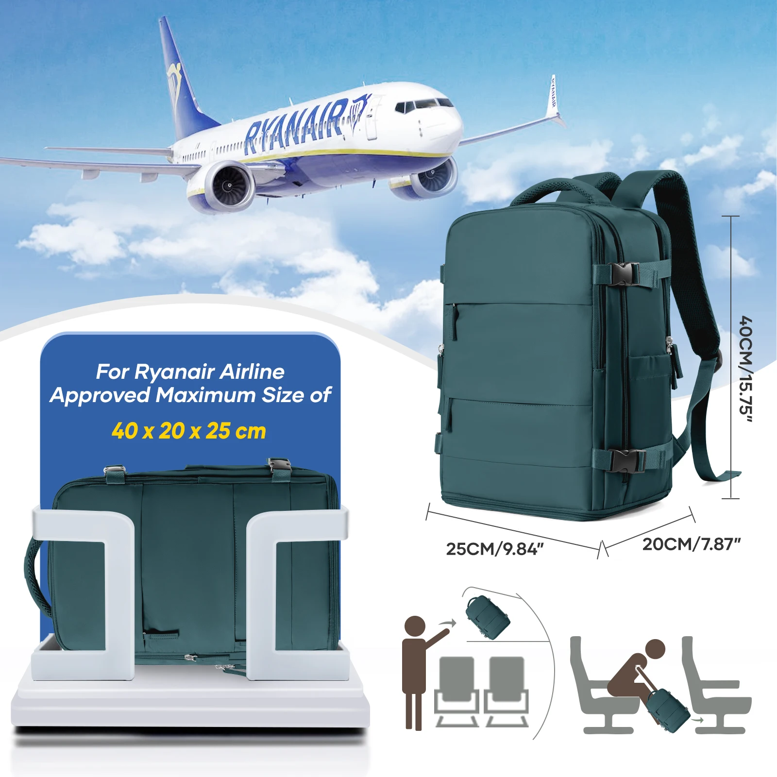 Ryanair Cabin Bags 40x20x25 Carry-on Travel Backpack, Handbag Vacuum Backpack Women Outdoor Backpack Vacuum Bag for Clothing