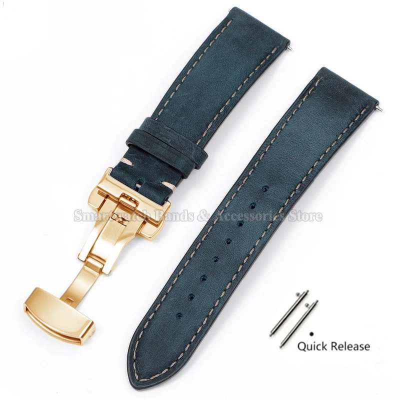 Premium Leather Cowhide Watch Strap with Quick Release and Butterfly Buckle